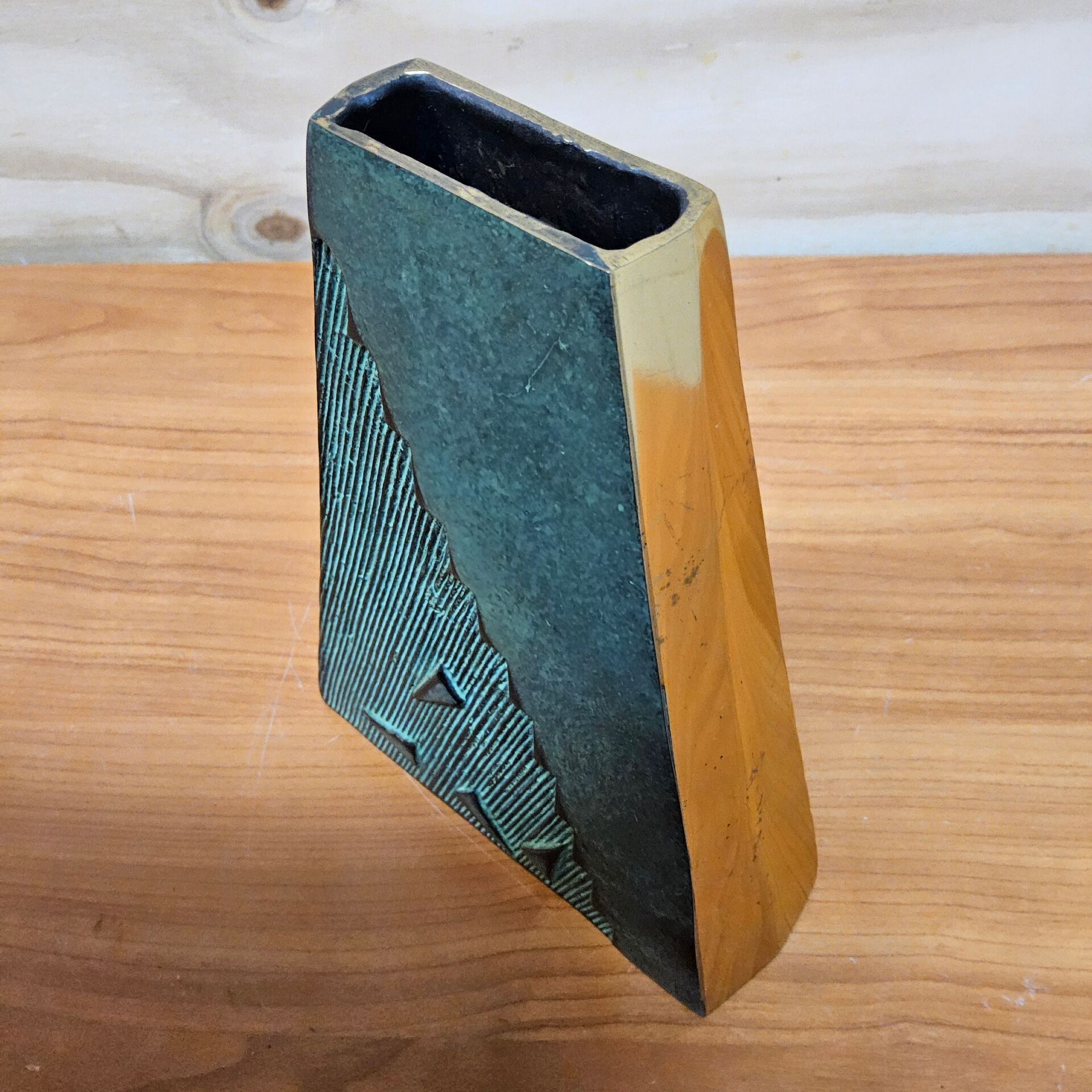 Unique vintage brutalist brass / bronze coloured vase