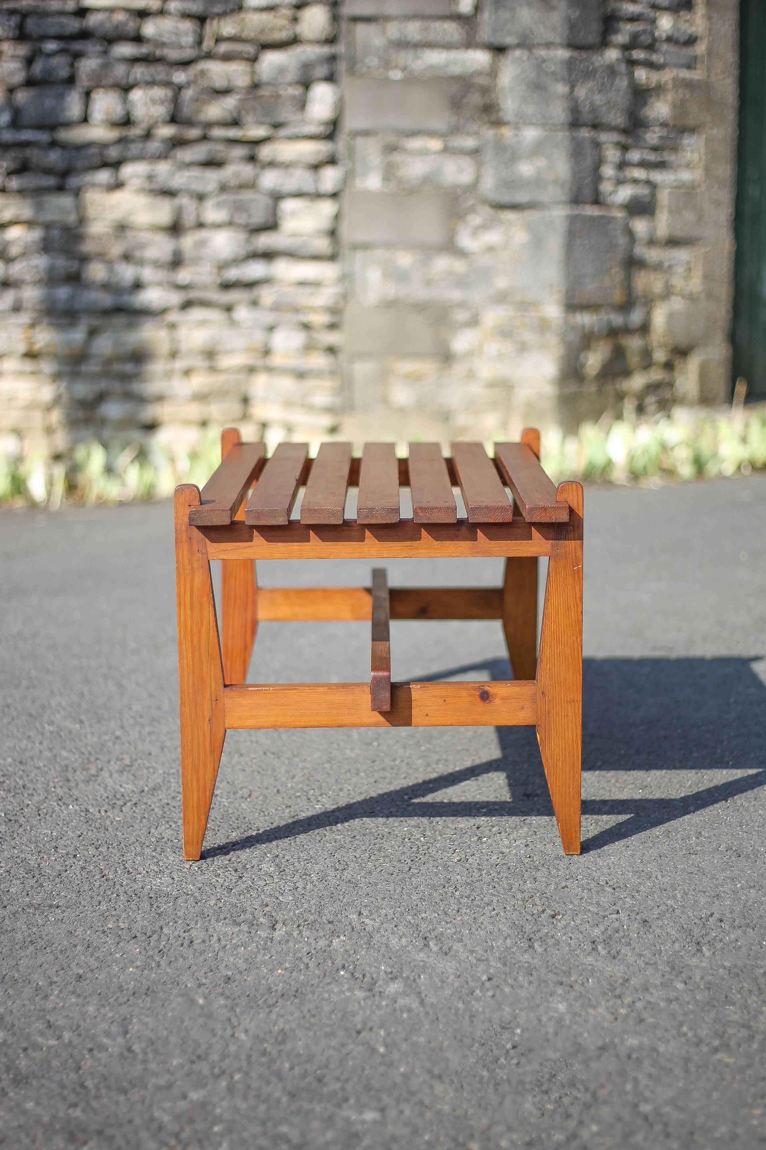 Small bench or table with vintage Scandinavian style wooden slats, wooden bench, wooden coffee table,