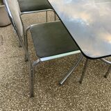 Vintage table, glass top, chrome base + 4 chairs