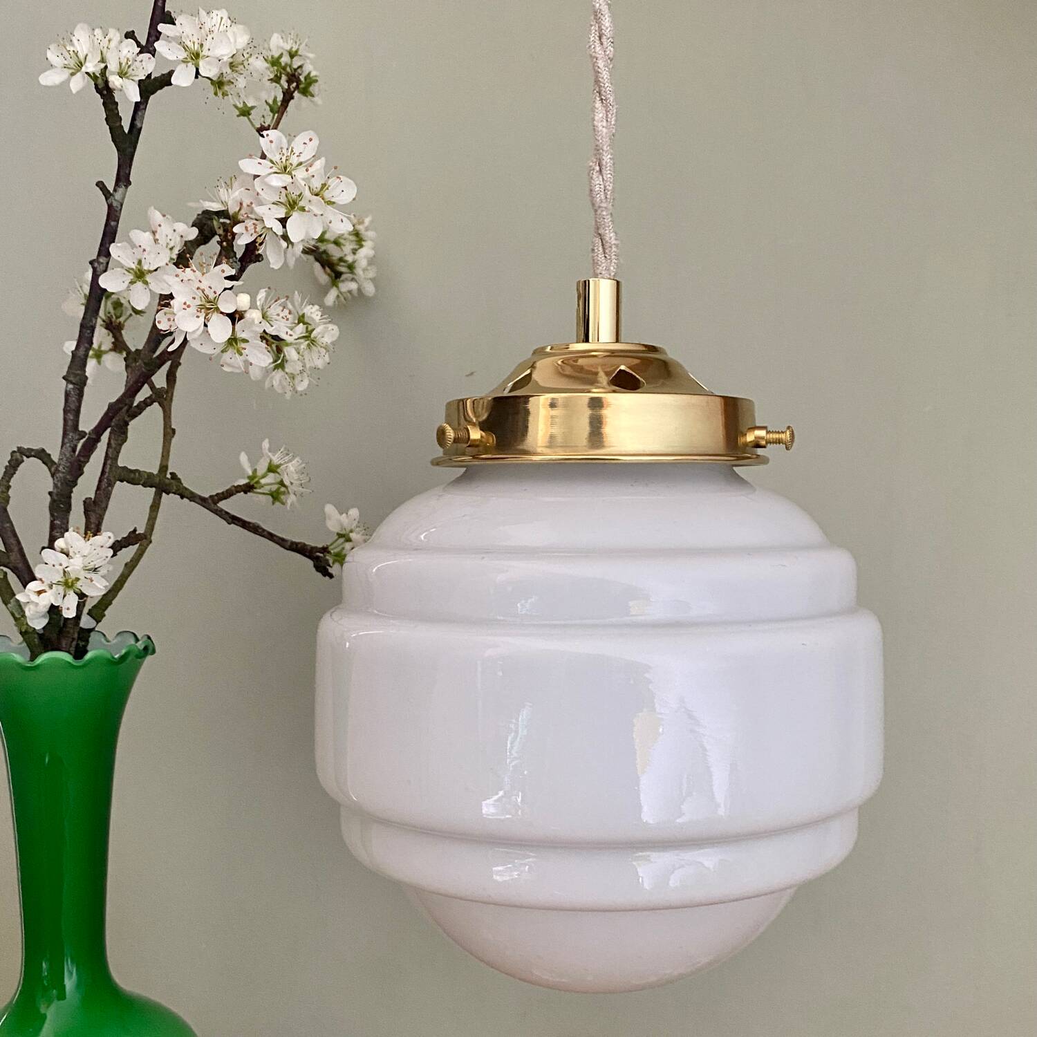 Vintage globe pendant light in white opaline