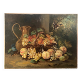 « Nature morte aux fruits et aux oiseaux », huile sur toile fin XIXe