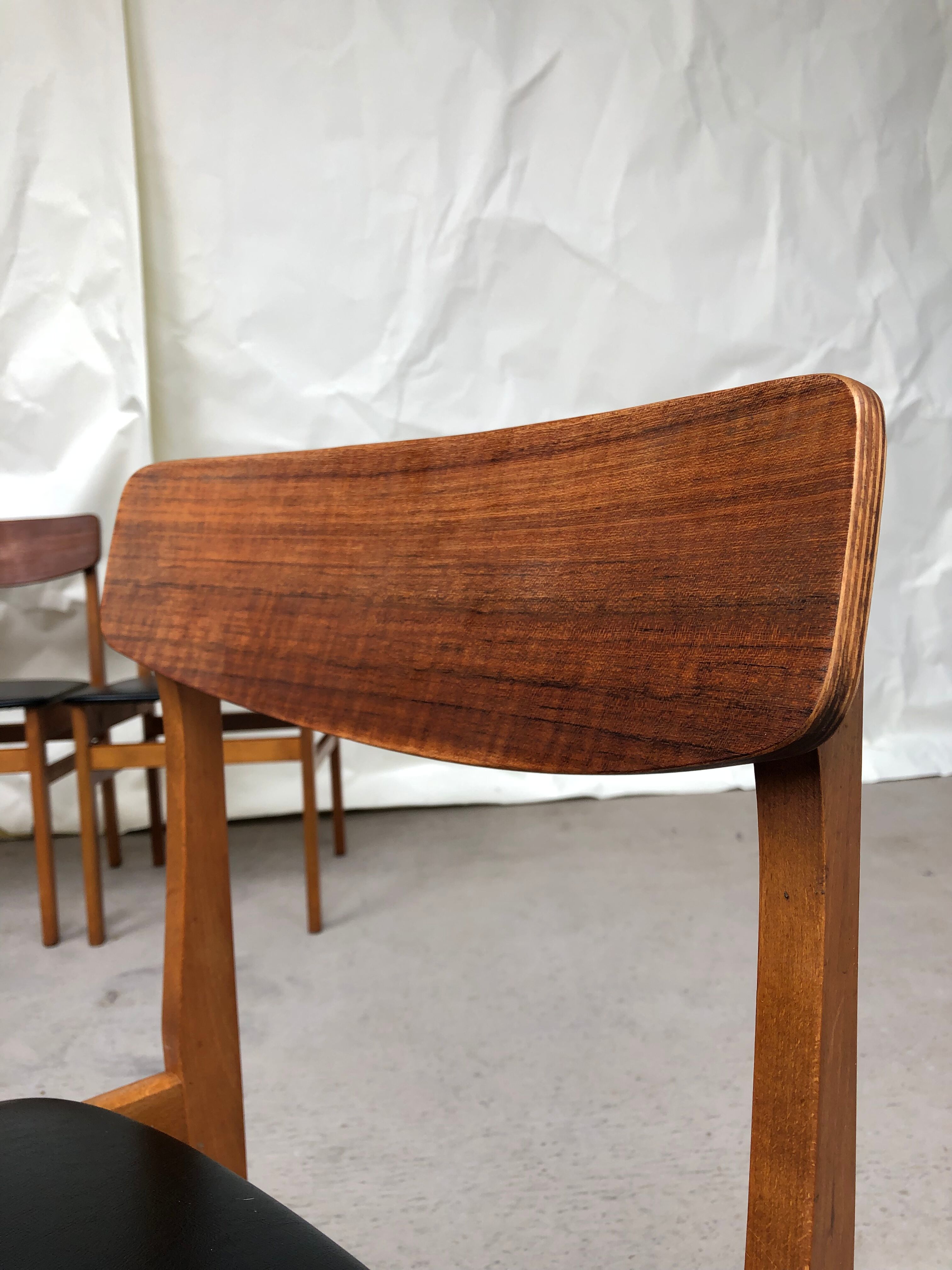 Vintage set of 4 mid century teak dining chairs scandinavian 60s 70s retro danish