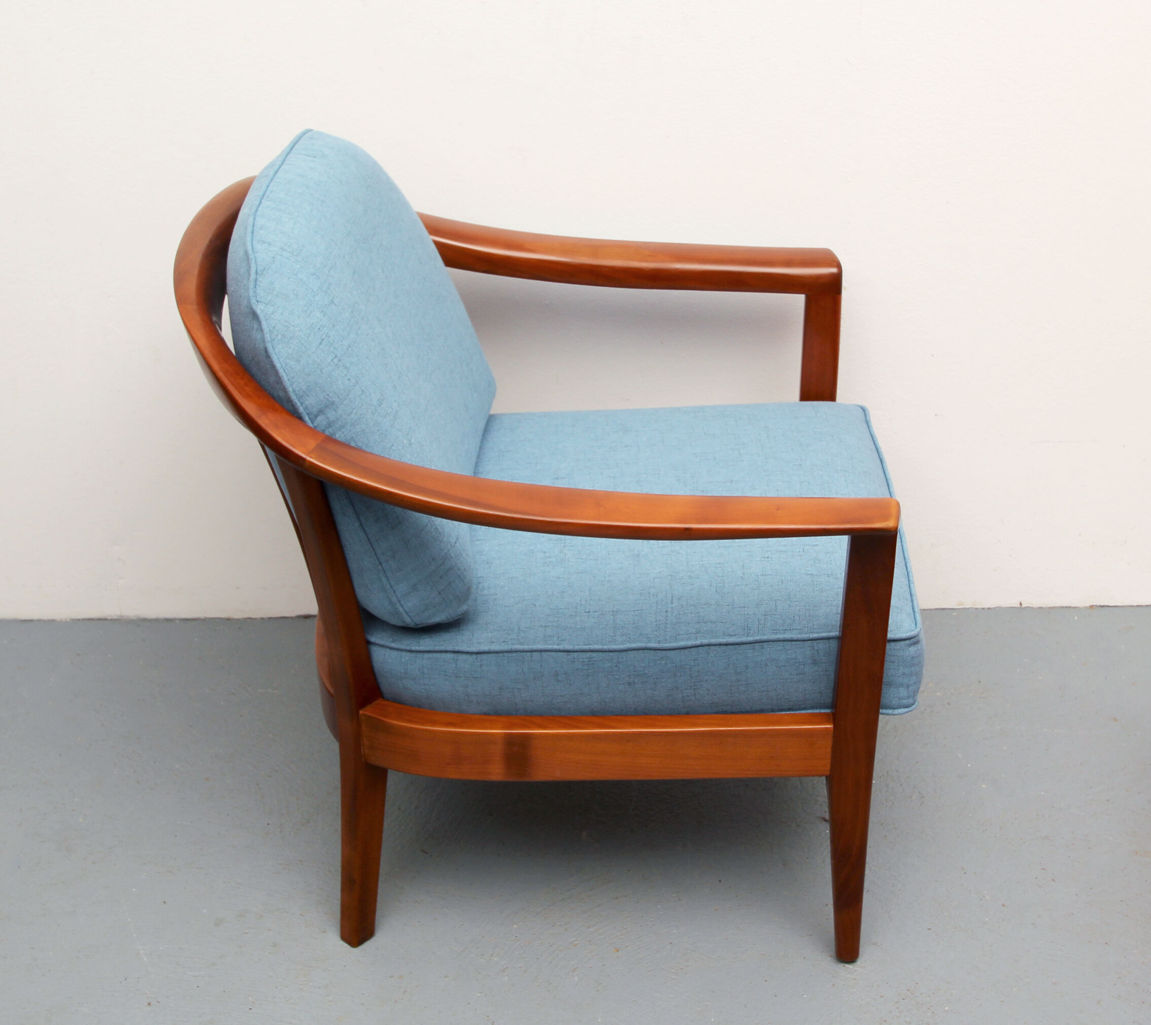 1960s armchair cherrywood in blue, Wilhelm Knoll