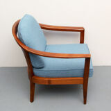 1960s armchair cherrywood in blue, Wilhelm Knoll