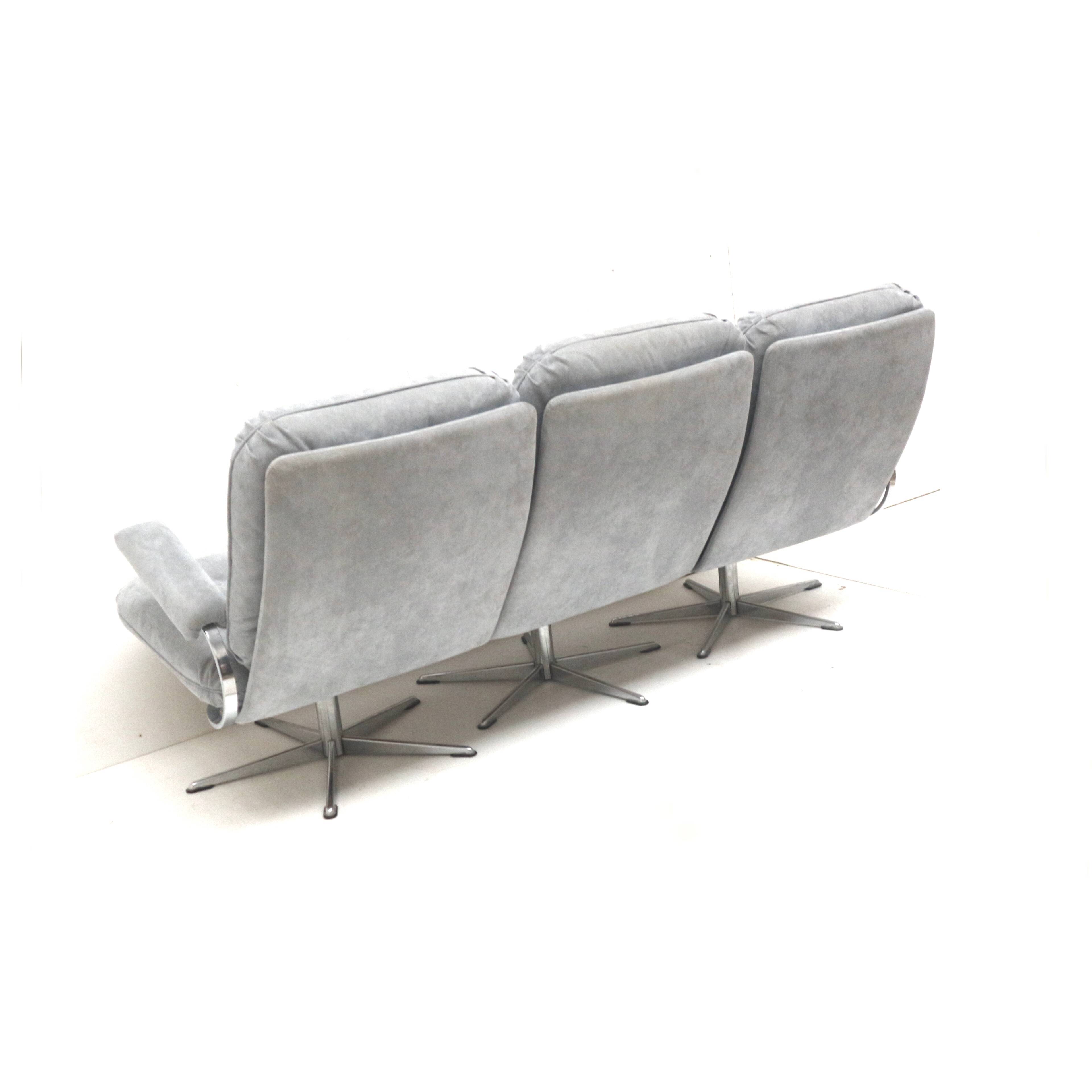 Vintage 3-seater sofa with gray suede upholstery made in the 1970s