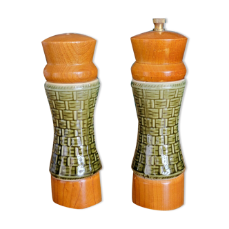 Set mills salt and pepper vintage Scandinavian ceramic green and wood