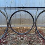 Contemporary glass and chrome dining table.