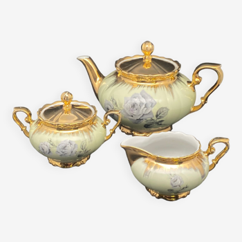 Tea set Porcelain Yellow Pink Patterns and Gilding