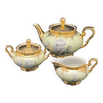 Tea set Porcelain Yellow Pink Patterns and Gilding