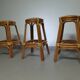 3 x bamboo stool with leather laces / 70s