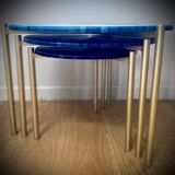 Straw marquetry nesting tables