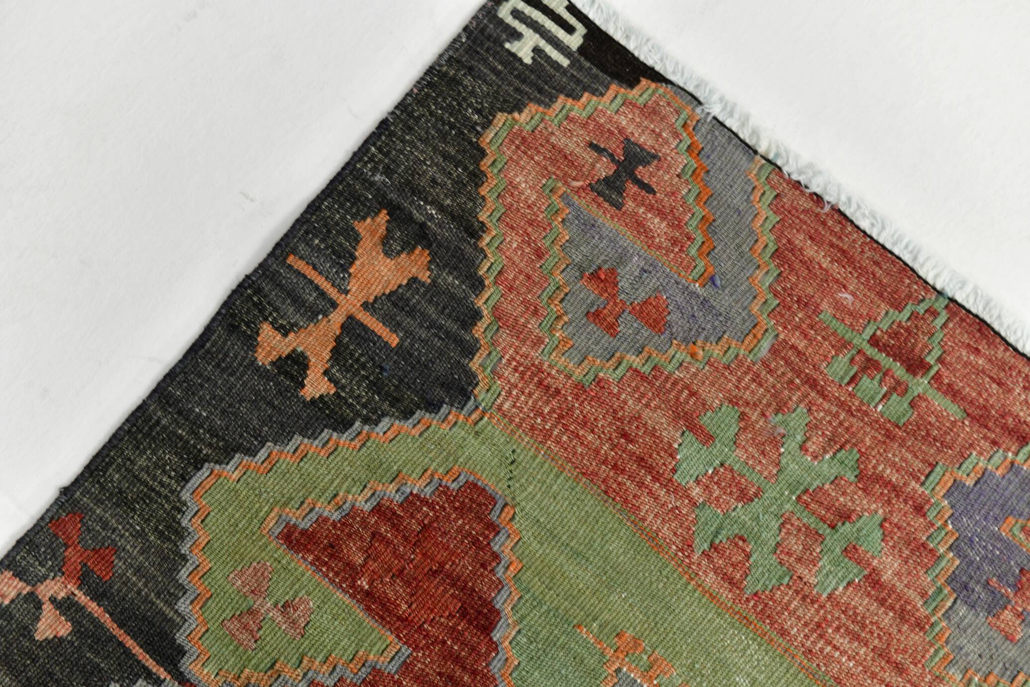 Red Blue Geometric Kilim Rug 112x207Cm SK 35319