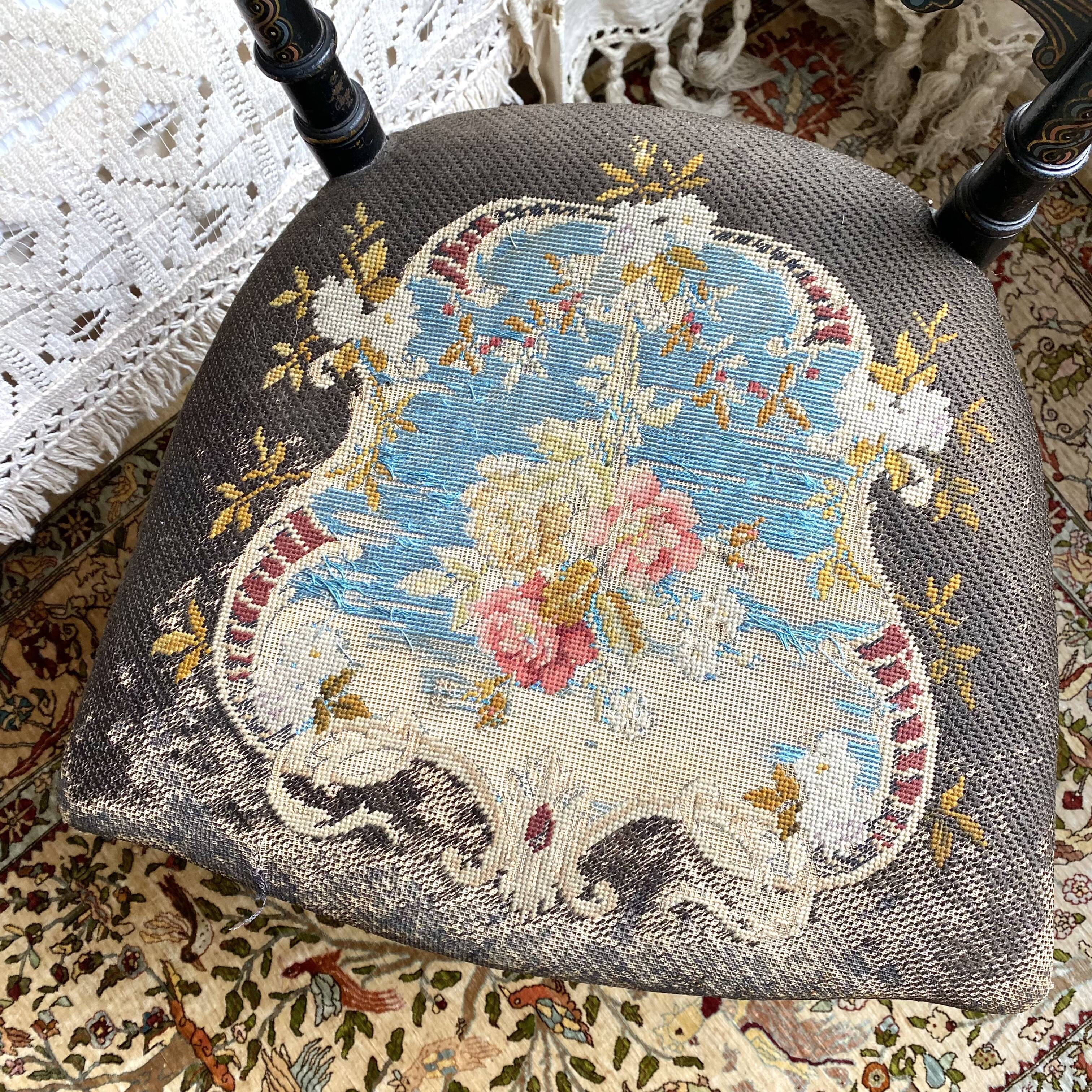Antique chair napoleon III tapestry and painted wood