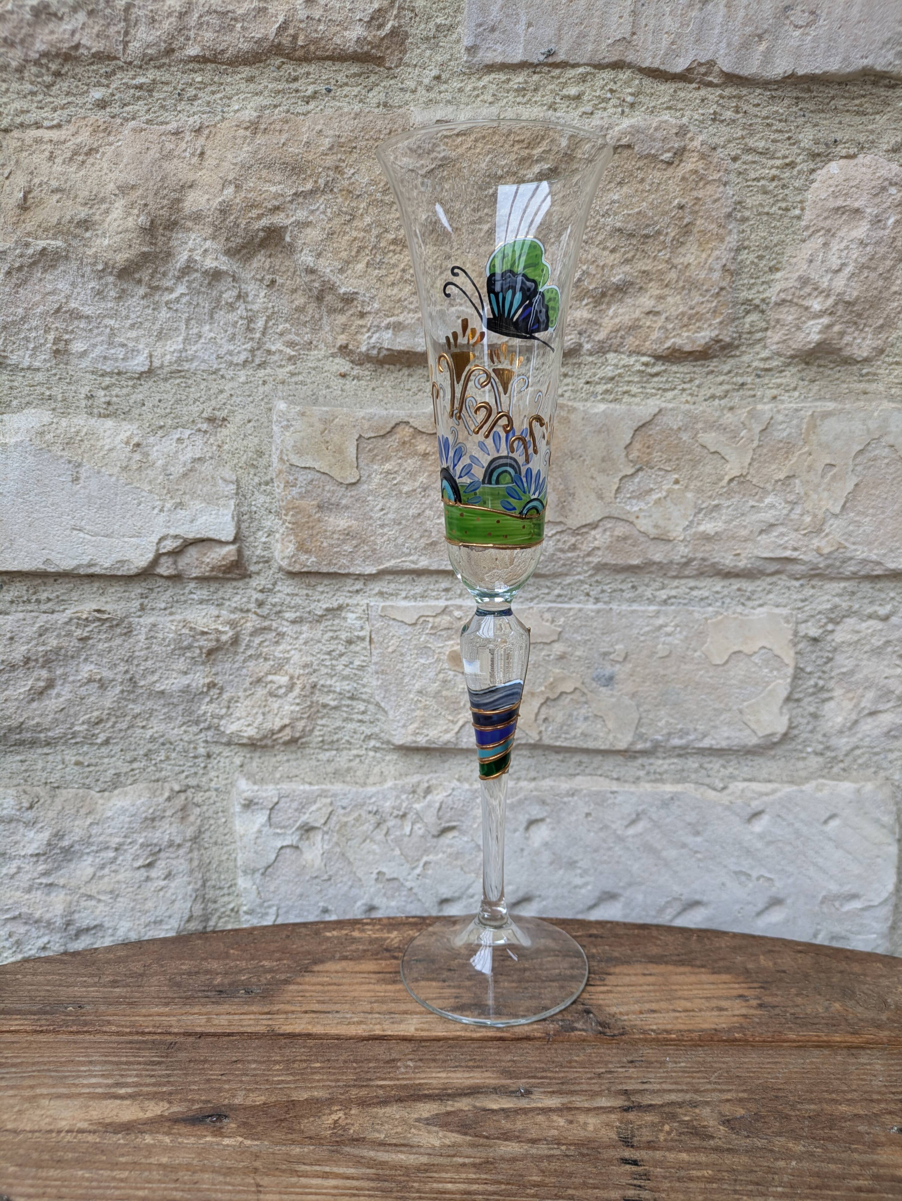 Champagne flute Paul Nagel collection Rêveries model Papillon hand-painted