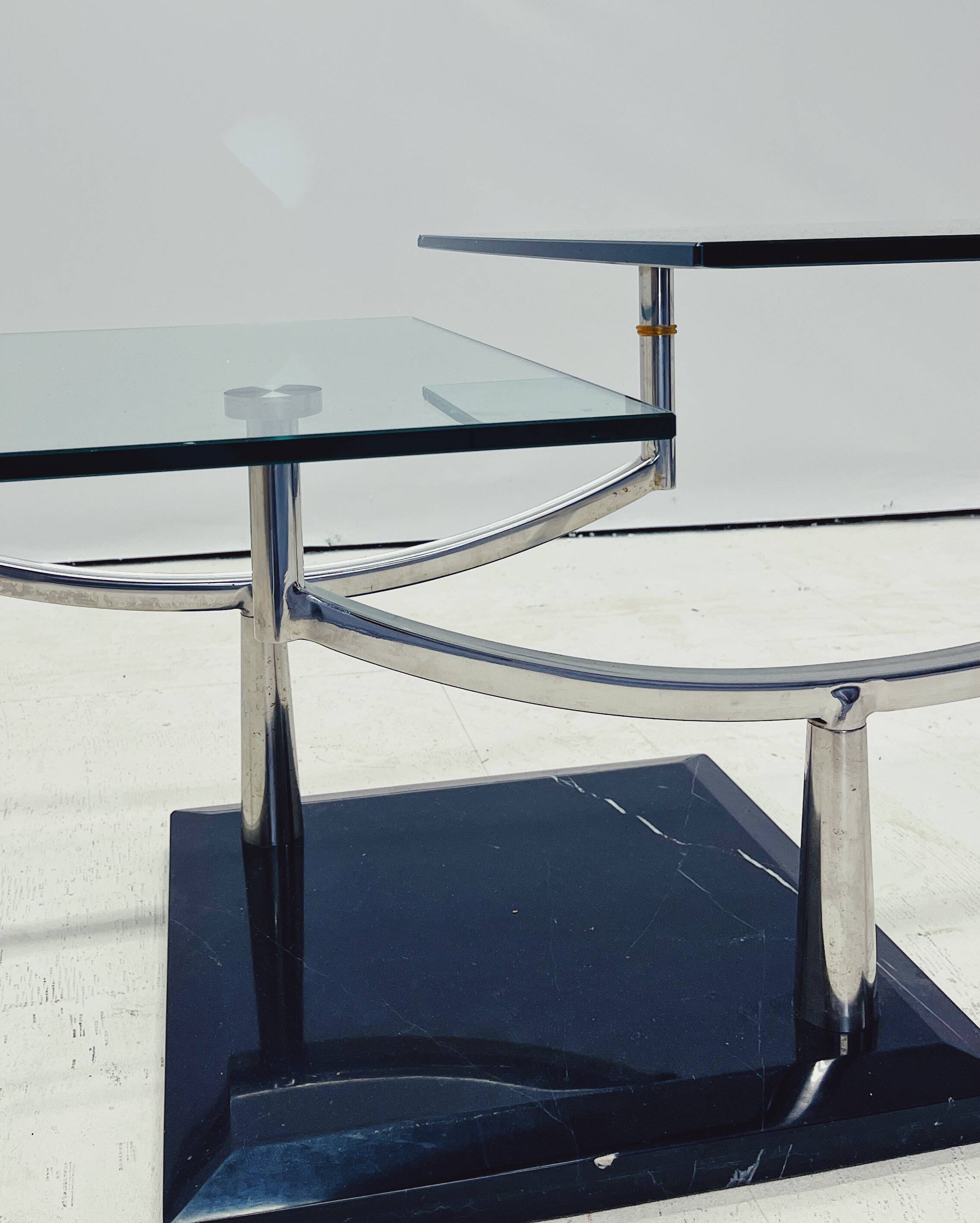 Vintage Danish Design Glass Coffee Table with Two Levels