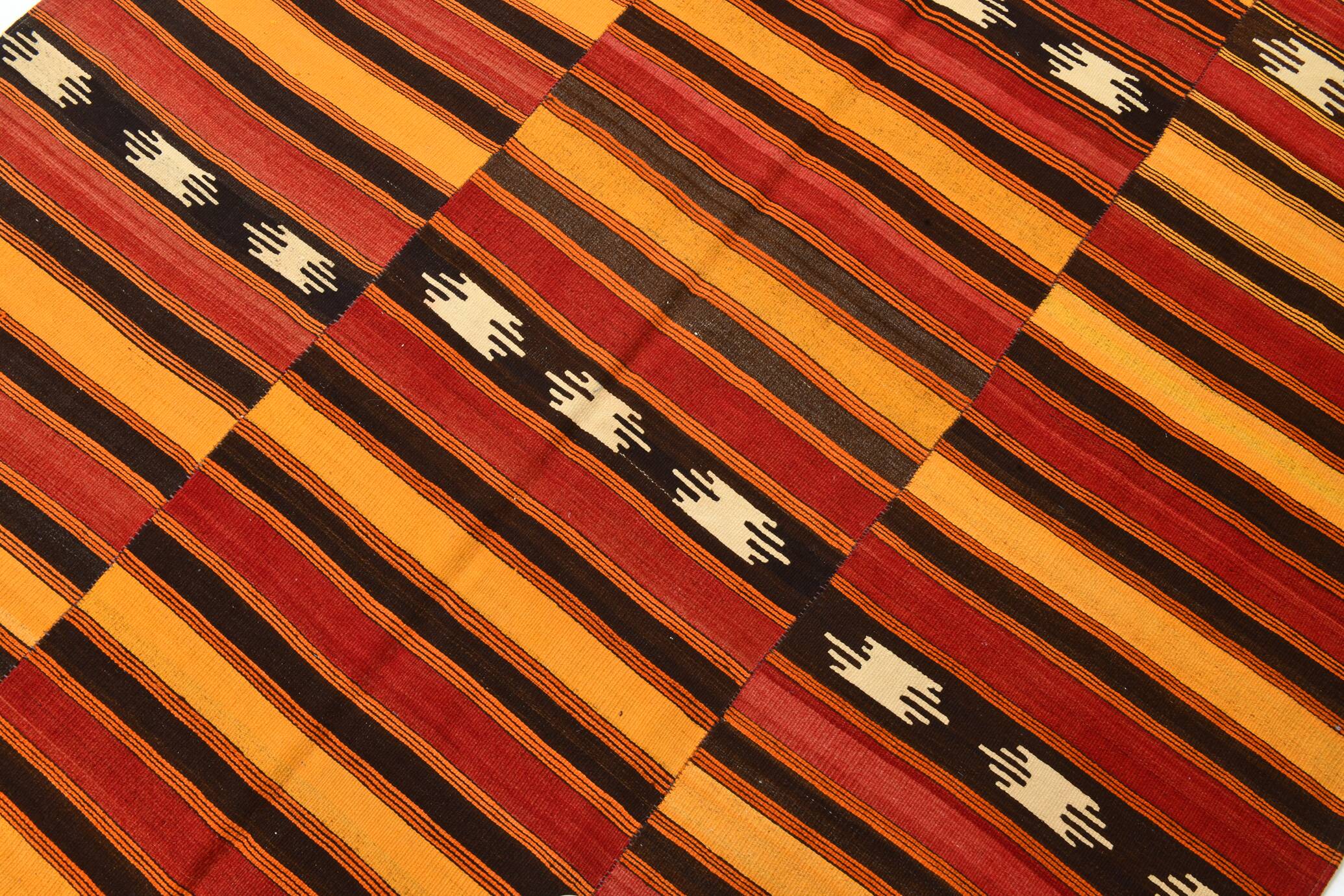 Red & Orange Ethnic Turkish Kilim Rug, 173x225Cm