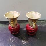 Paire de vases ancien céramique beige & rouge