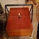 Sewing box from the 50s in wood and black metal