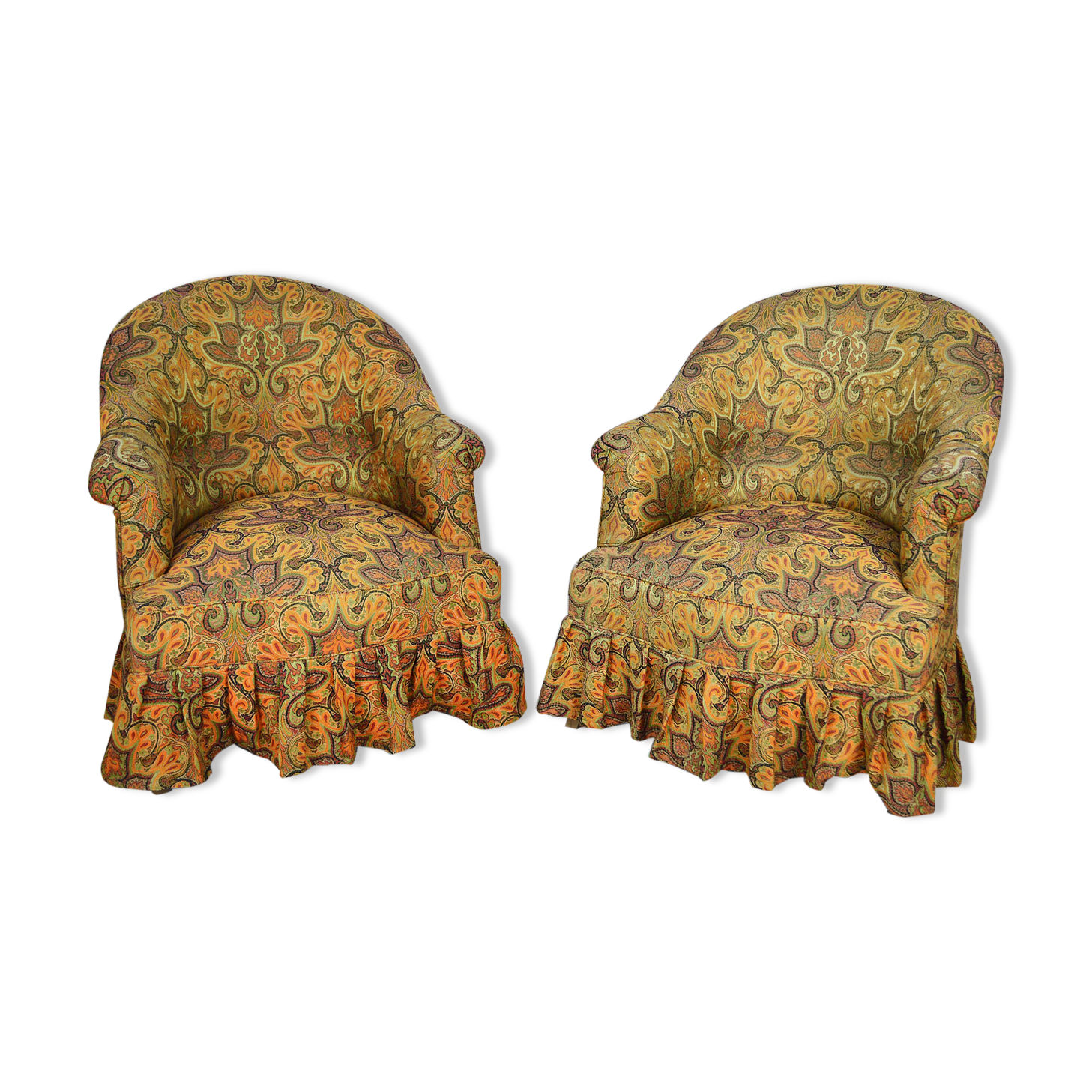 Pair of toad chairs, paisley fabric
