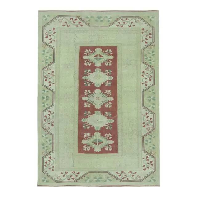 1970s Vintage Turkish Oushak Handmade Wool Cotton Beige Area Rug 158x229