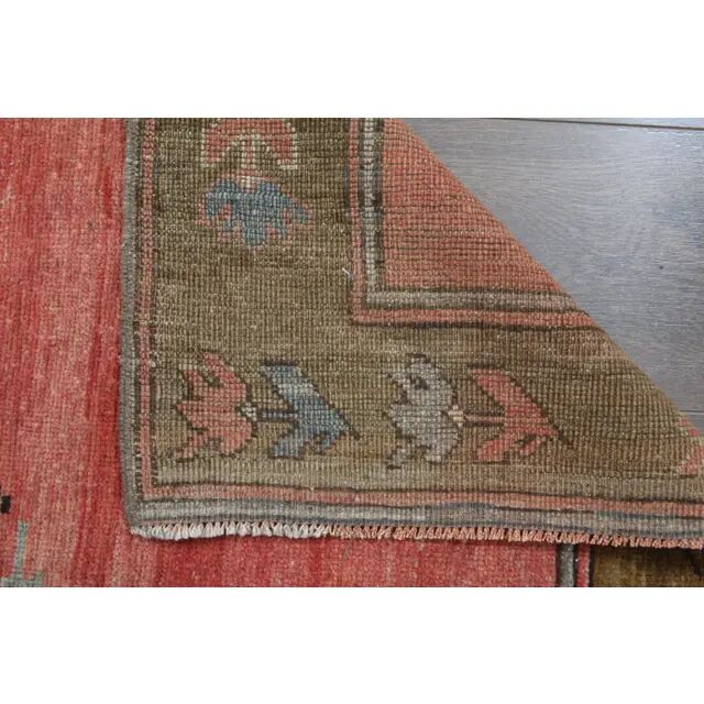 Handmade Turkish Vintage Oushak Runner Rug Pink Green Runner 105x327