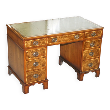 Bureau victorien Merryweather en noyer et chêne 1885 avec cuir