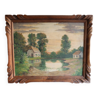 Tableau ancien huile sur panneau paysage signé