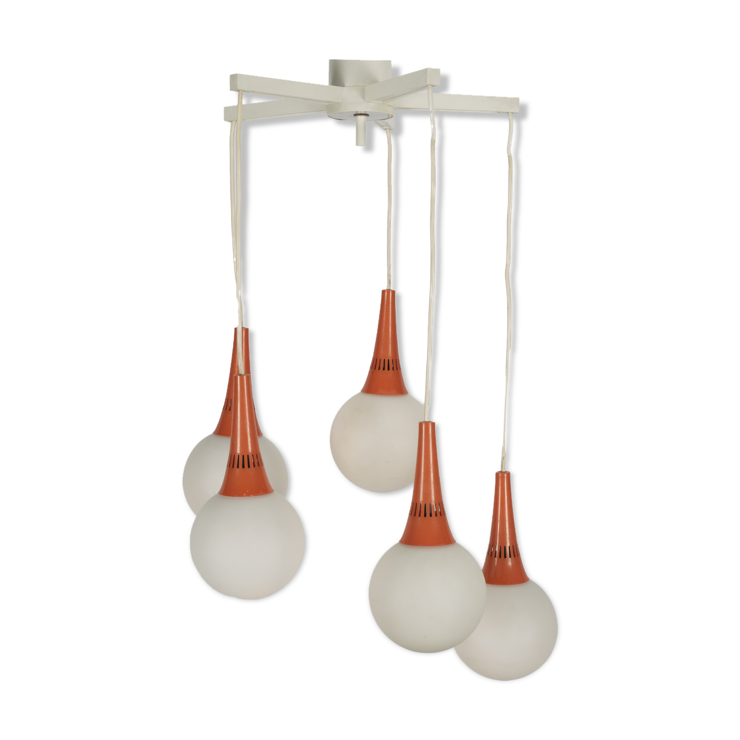 Orange and white 5 ball Space Age pendant lamp
