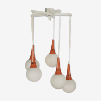 Orange and white 5 ball Space Age pendant lamp