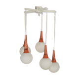 Suspension Space Age orange et blanche à 5 boules