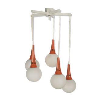 Orange and white 5 ball Space Age pendant lamp