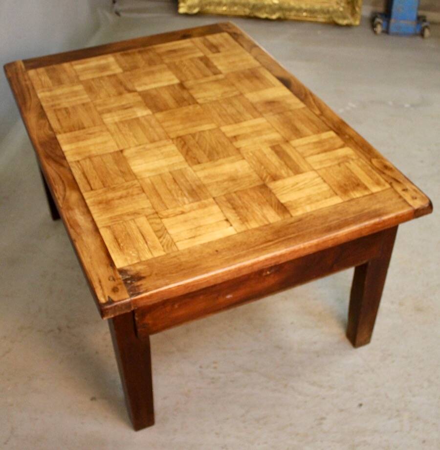 Coffee Table with Old Parquet Top