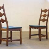 Six vintage 1960s Danish ladderback oak chairs, Henning Kjærnulf brutalist style