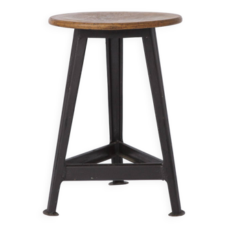 Rowac workshop stool, Tripod with solid beech top, 1950s