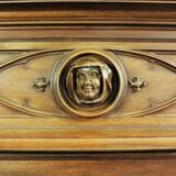 Cheminée gothique, bois, motif de salamandre, sorcière et ermire