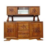 Solid walnut sideboard, moustache legs, black marble top.