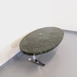 Vintage oval coffee table in stone and chromed metal from the 70s