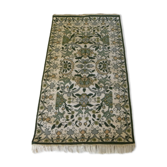 Tapis laine vert floral traditionnel nouée à la main - 165x90cm