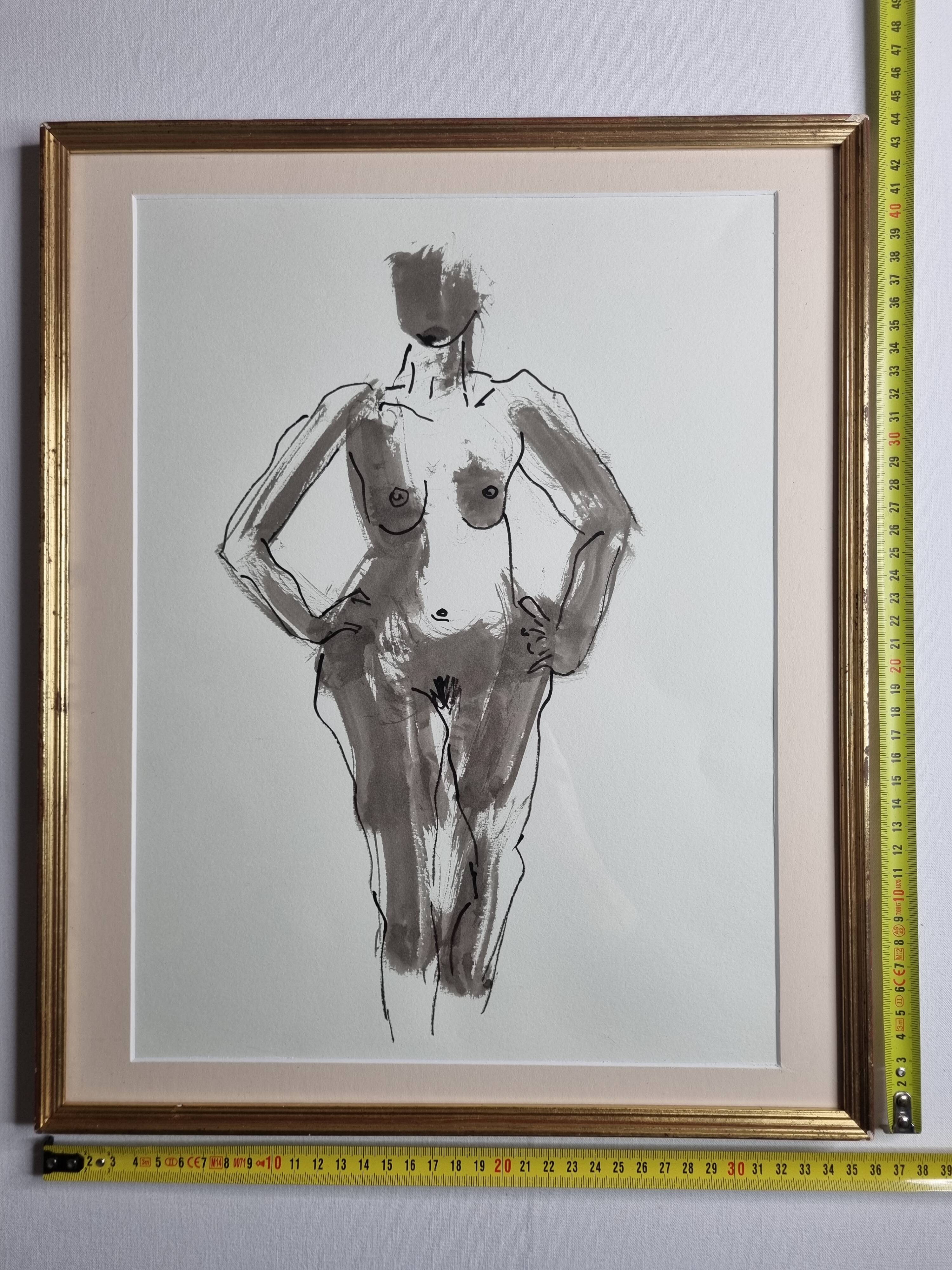 Original ink and wash drawing, framed, 38 x 44 cm