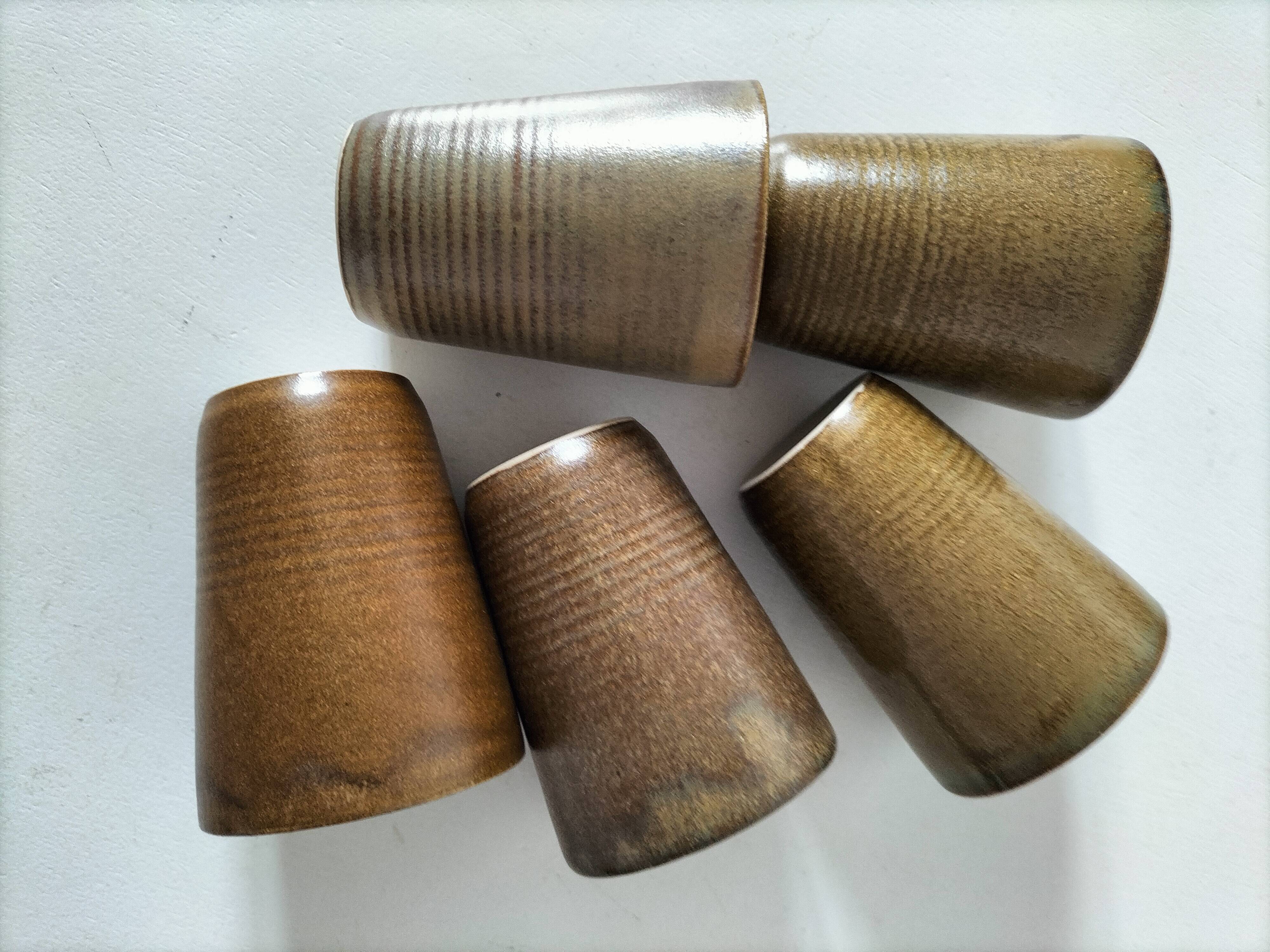 5 speckled stoneware cups from digoin (gp digoin) in brown, 1970s.