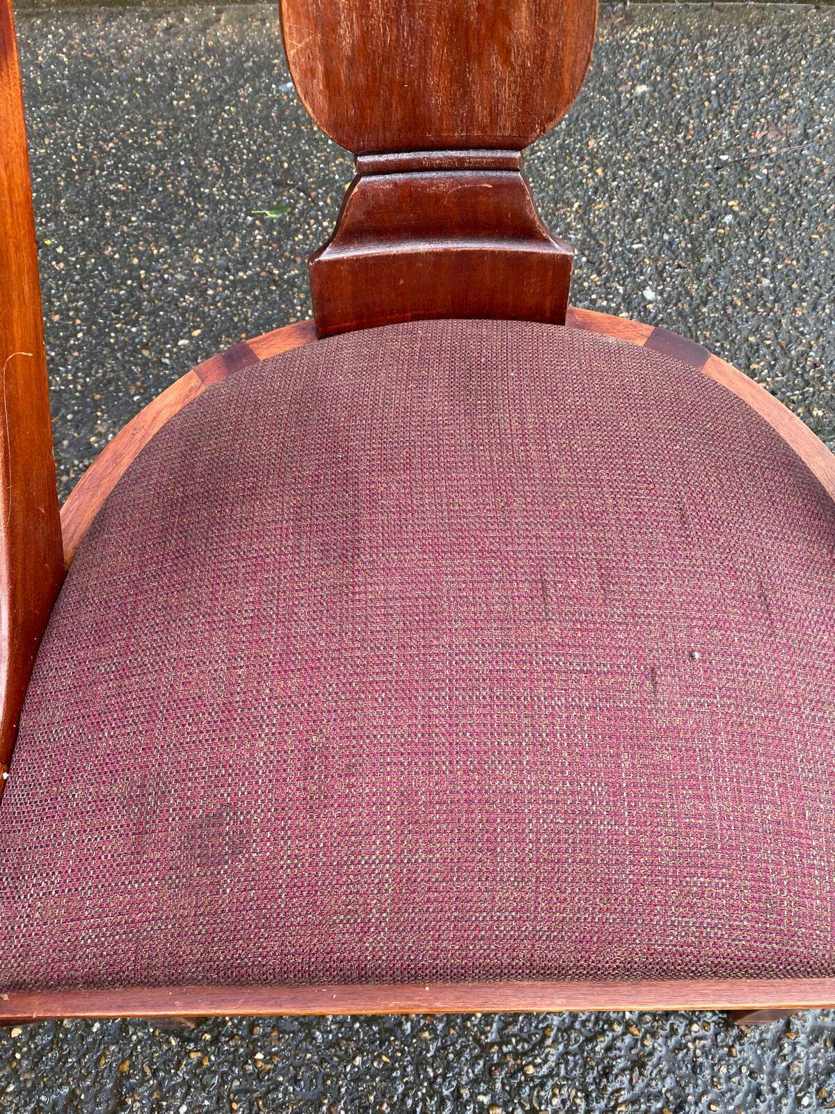 Gondola office chair in solid wood and burgundy fabric 1950
