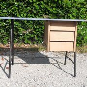Desk 3 drawers wood and black metal year 50 vintage