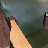Galathée armchair in green leather, steel and ash wood