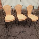 Chaises fer forgé rotin vintage