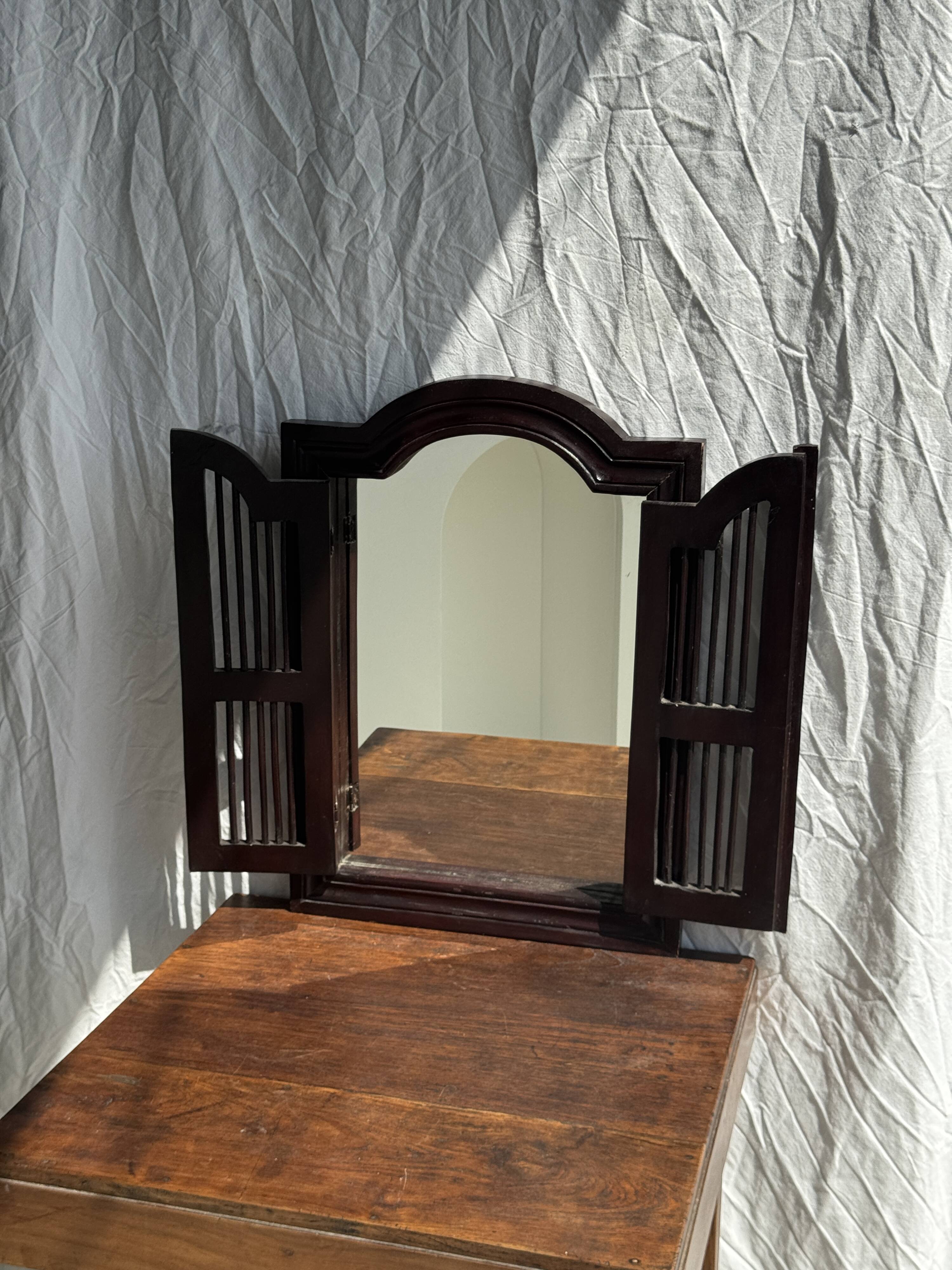 Dark brown wooden mirror with two baguettes H55 L40