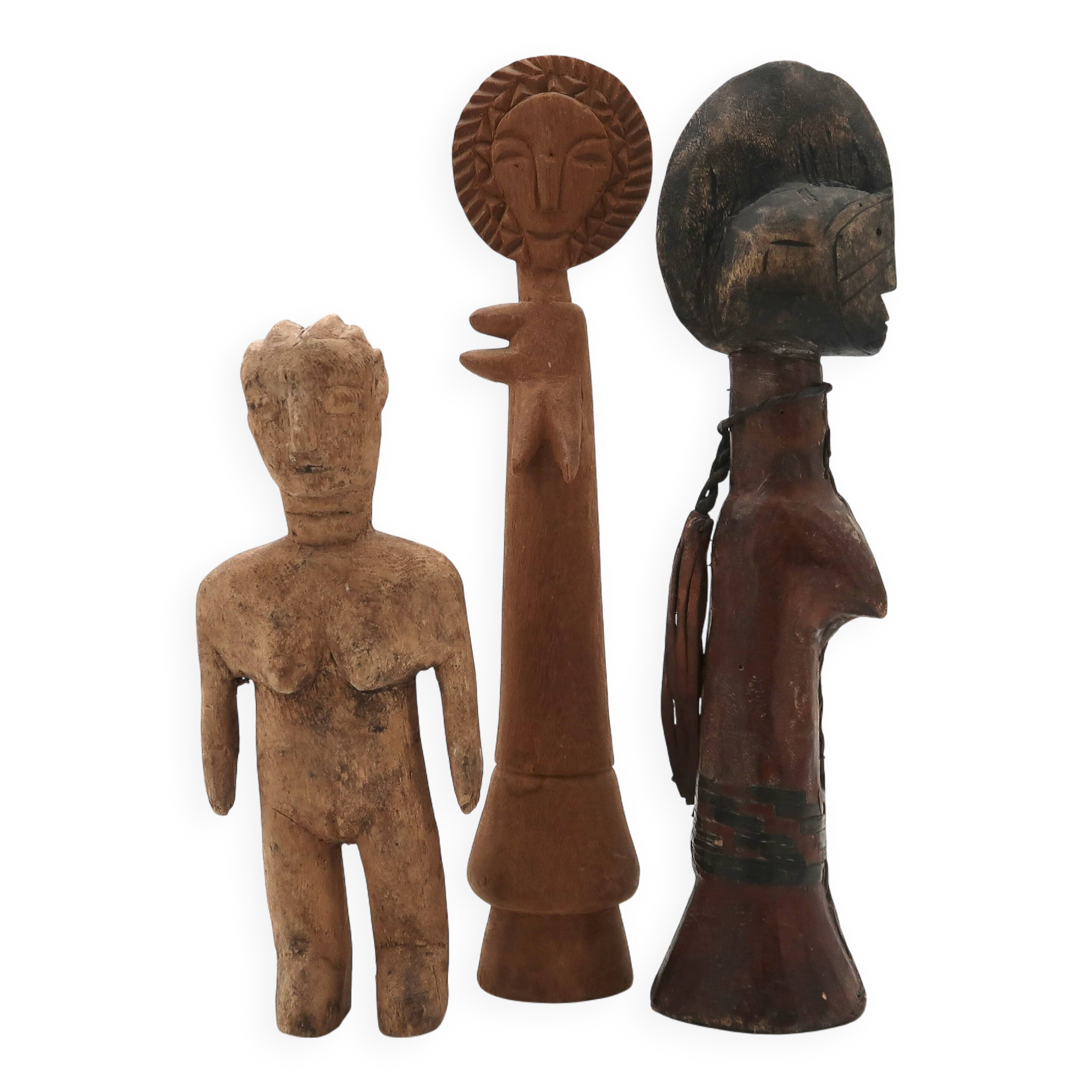 Set of three wooden tribal art statuettes, 1980s