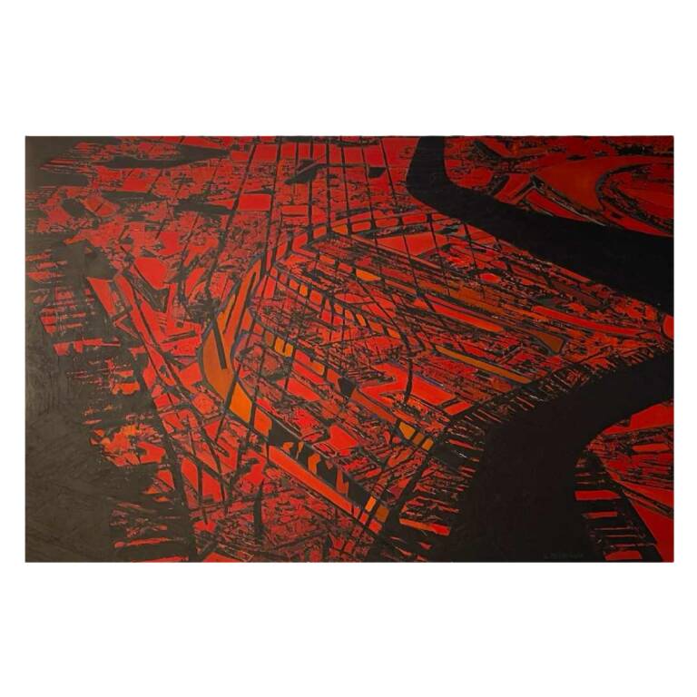Tableau abstrait huile sur panneau, Serge Detriaux, ca 1988