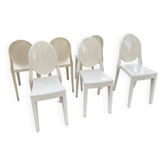 Set of white Victoria Ghost chairs Philippe Starck for Kartell