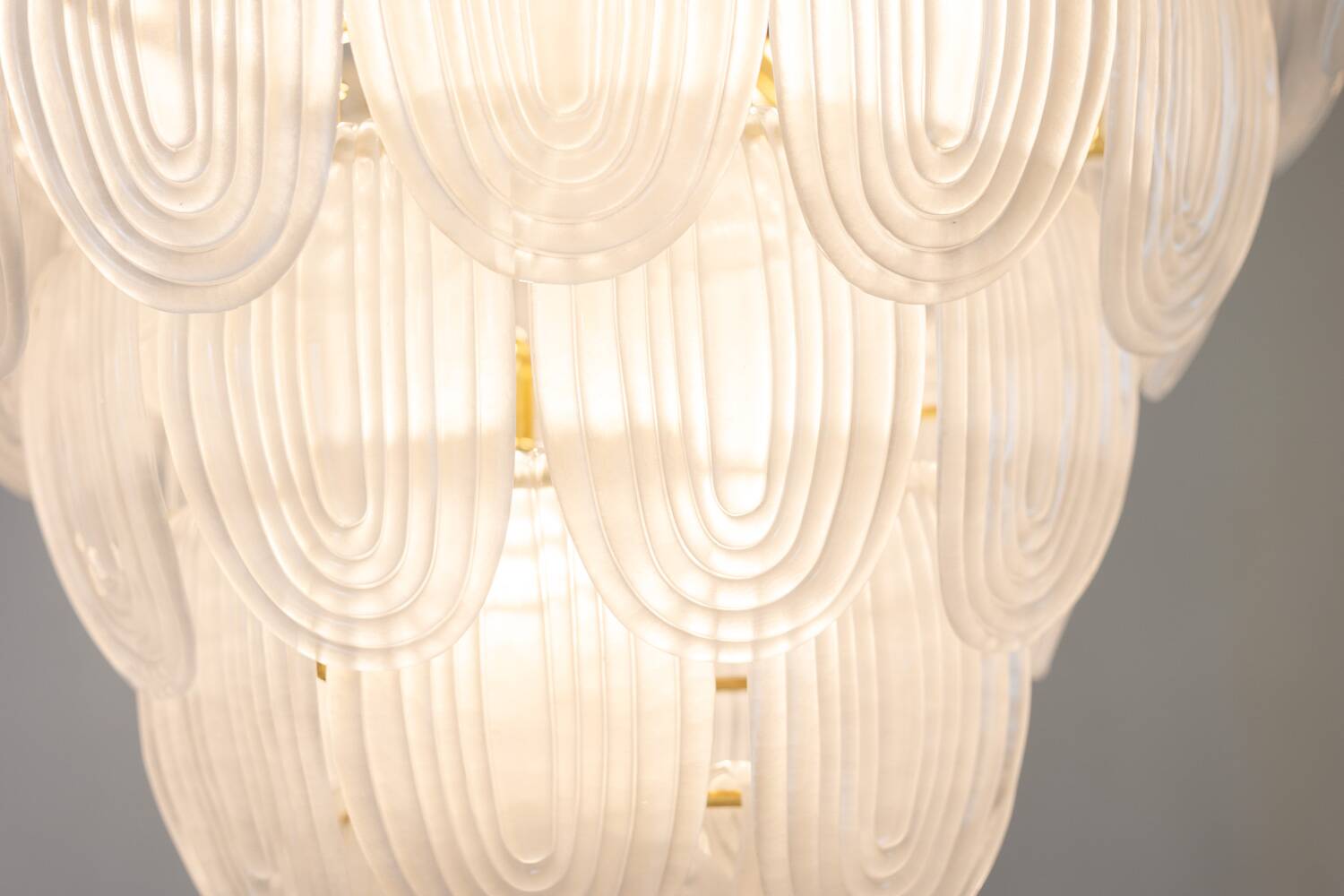 Translucent white Murano glass chandelier. Italy, contemporary work.