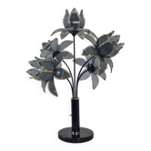Lampe de table Lotus Flower à 5 lumières en verre fumé, style Hollywood Regency, années 1980